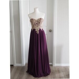 Fiesta Fashion Purple Gold Embroidered Strapless Gown Royalcore Small Good